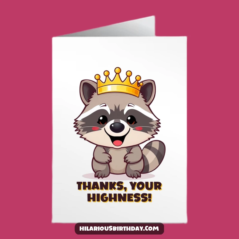 Free Printable Raccoon Thank You Card: Funny Crown King Downloadable Gift for Appreciation
