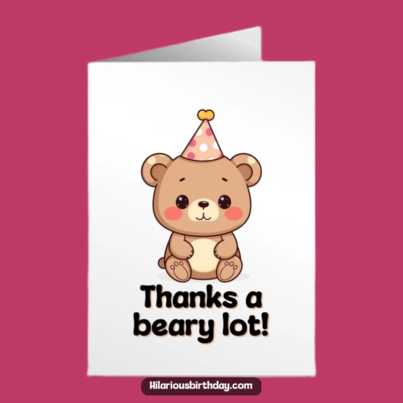 Free Printable Thank You Card: Bear with Party Hat, Express Gratitude Sweetly