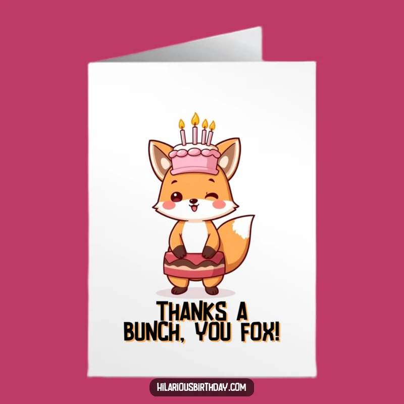 Free Printable Kawaii Fox Thank You Card: Cake Head Gratitude Downloadable