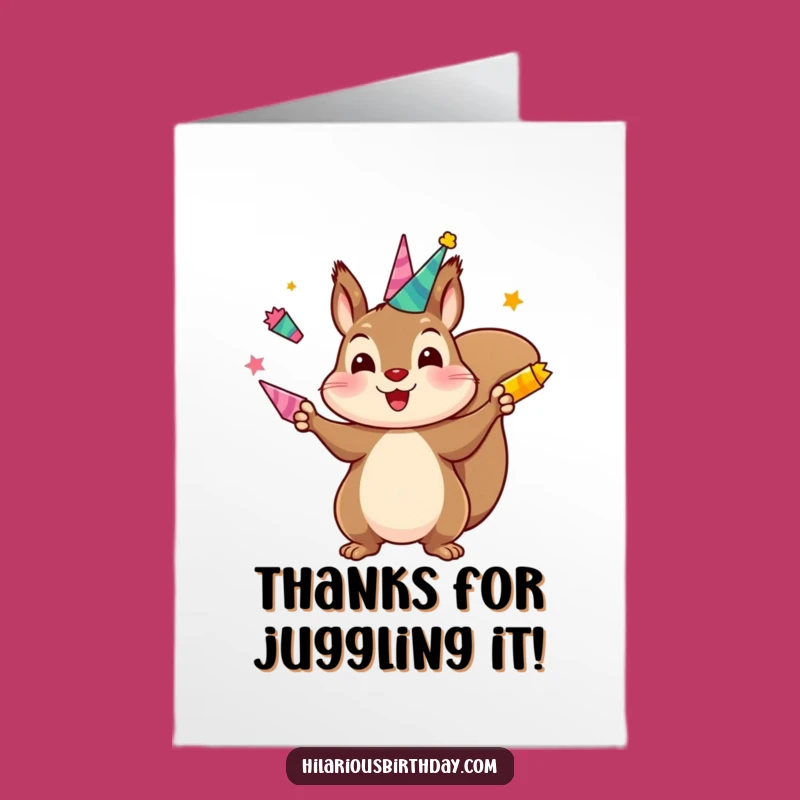 Free Printable Thank You Card: Squirrel Juggling Horns, Cute DIY Downloadable Thanks