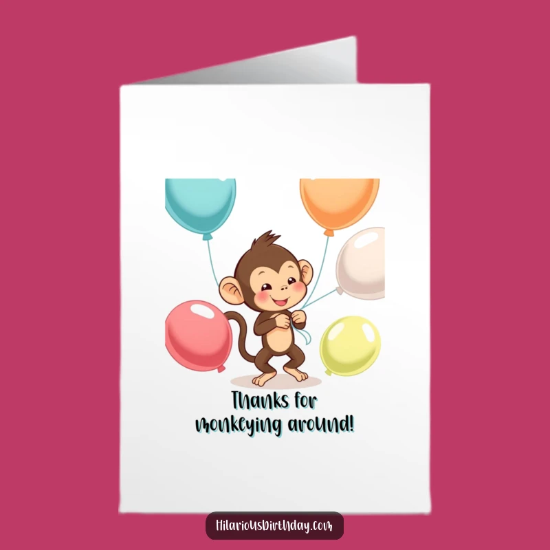 Free Printable Monkey Thank You Card: Funny Balloon Tying Gratitude Downloadable Gift