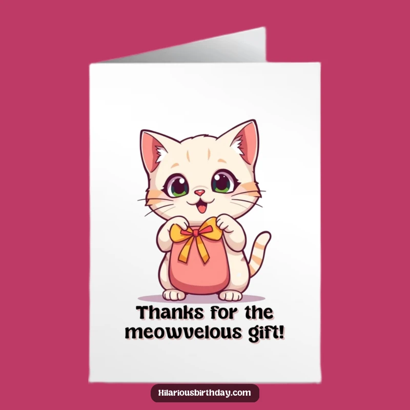 Free Printable Thank You Card: Kawaii Cat Gift Bag Funny Downloadable Greeting Card