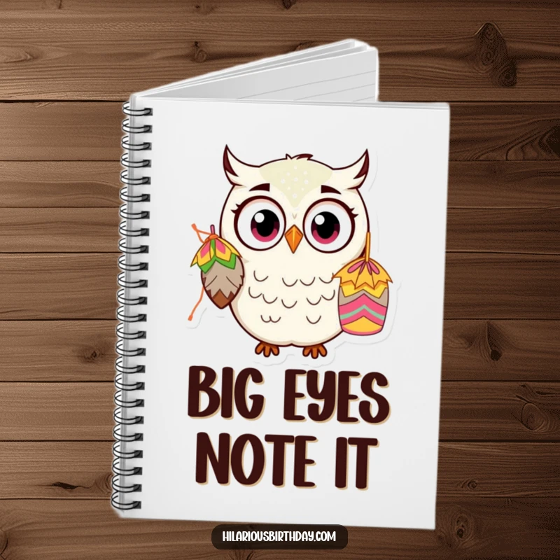 Funny Kawaii Owl Notebook: A surprised, big-eyed kawaii owl character gazes at a piñata, offering a humorous and cute cover for notes.