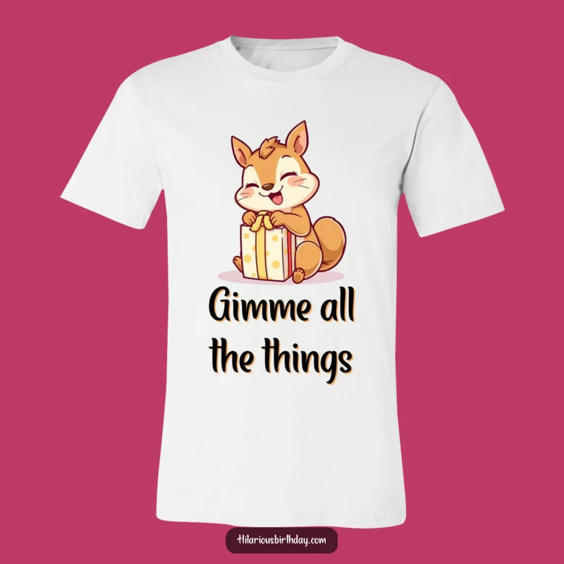 Funny Giggling Squirrel T-Shirt: Excited Gift Unwrapping - Great Gift!