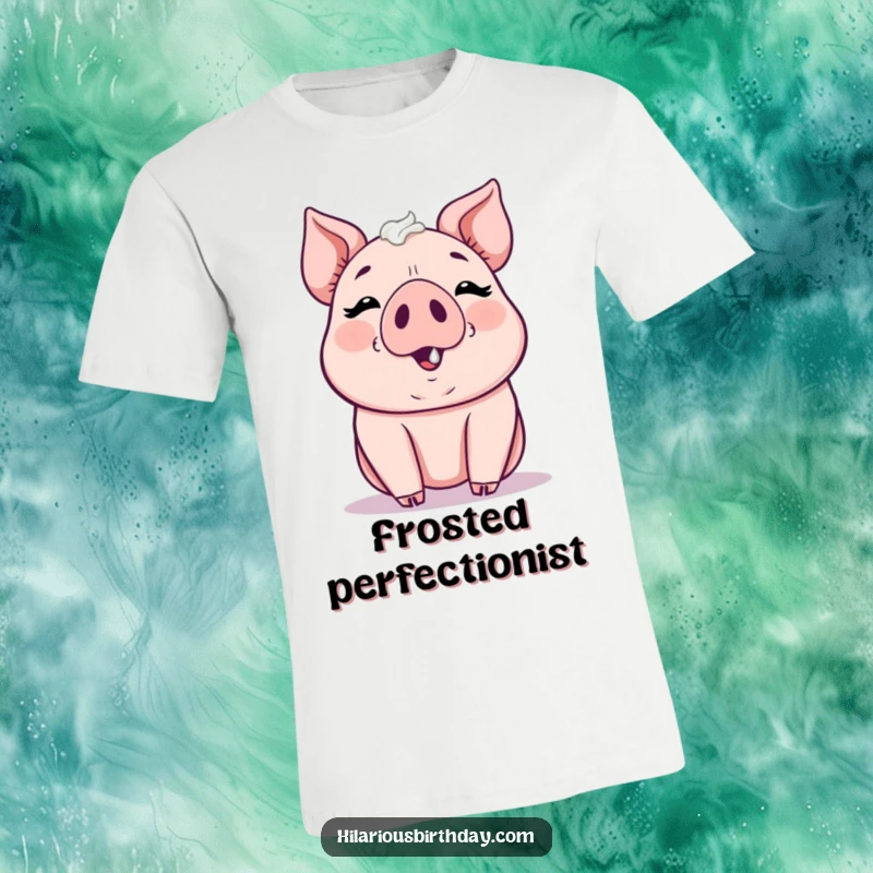 Funny kawaii pig gleefully smudging frosting on its nose, a cute and messy t-shirt, great funny gift.