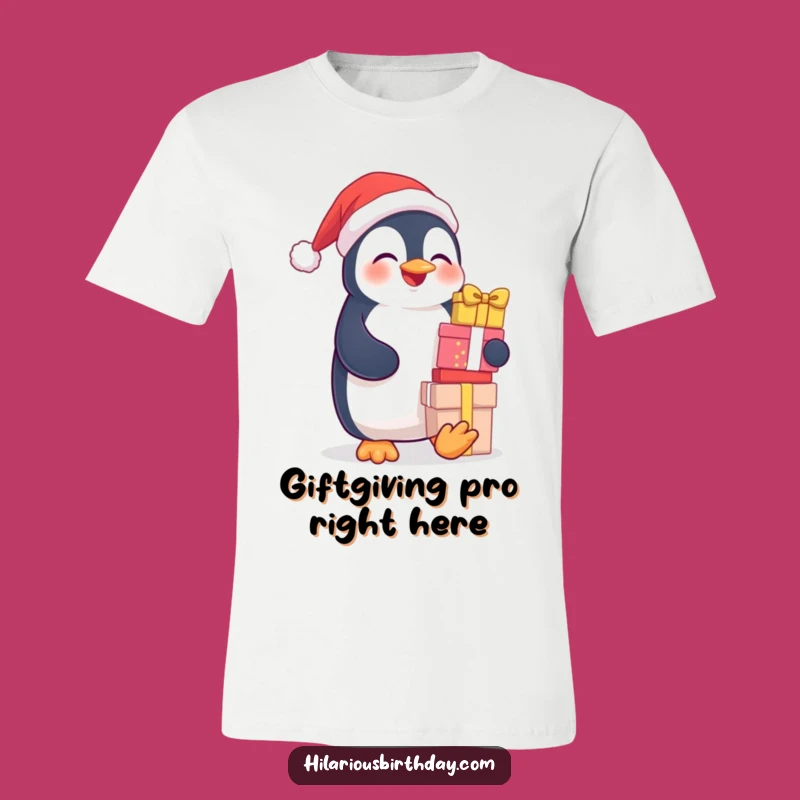 Funny Penguin T-Shirt: Giggling Gift-Stacking Bird, Hilarious Apparel for Humor Lovers