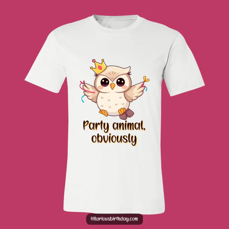 Funny Whimsical Owl T-Shirt: Party Character Flying with Streamer - Great Gift!
