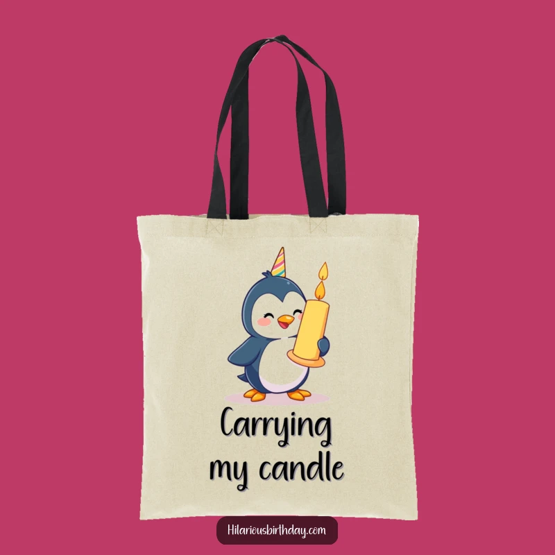 Funny Penguin Tote Bag: Birthday Candle Waddling - Perfect Gift!