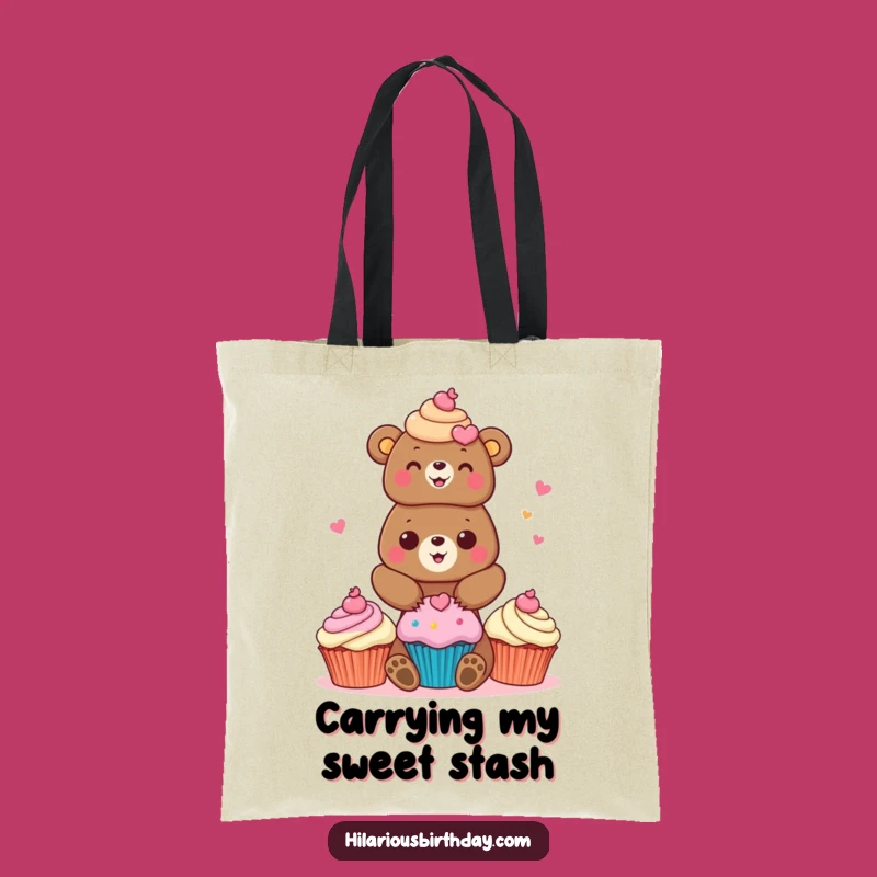 Funny Bear Cupcake Tote Bag: Cheerful Baker Carry-All, Practical Humorous Gift